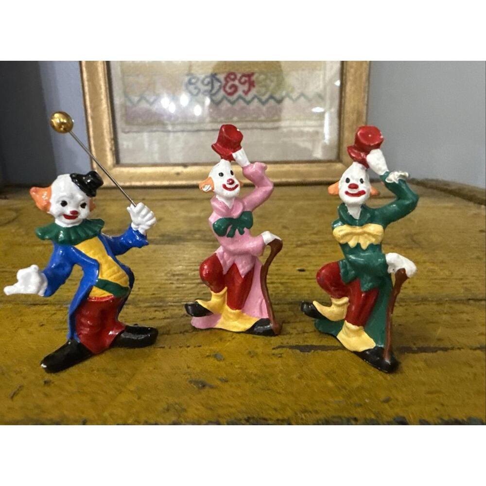 Lot 3 VTG Hand Painted Pewter Circus Figures 2” Dollhouse Miniature Retro MCM